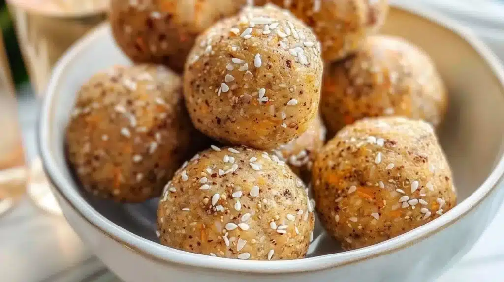 Delicious and healthy Pumpkin No Bake Balls on a wooden plate