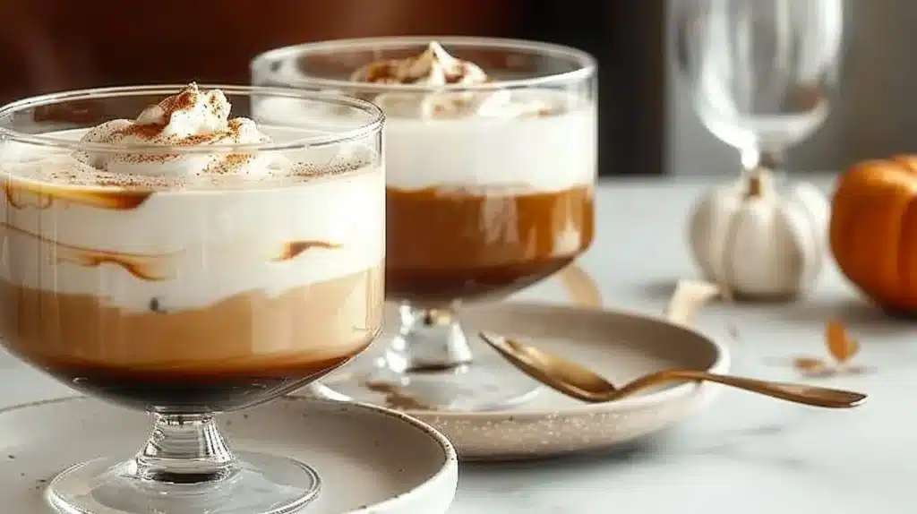 Pumpkin Spice White Russian cocktail served in a glass with autumn decorations