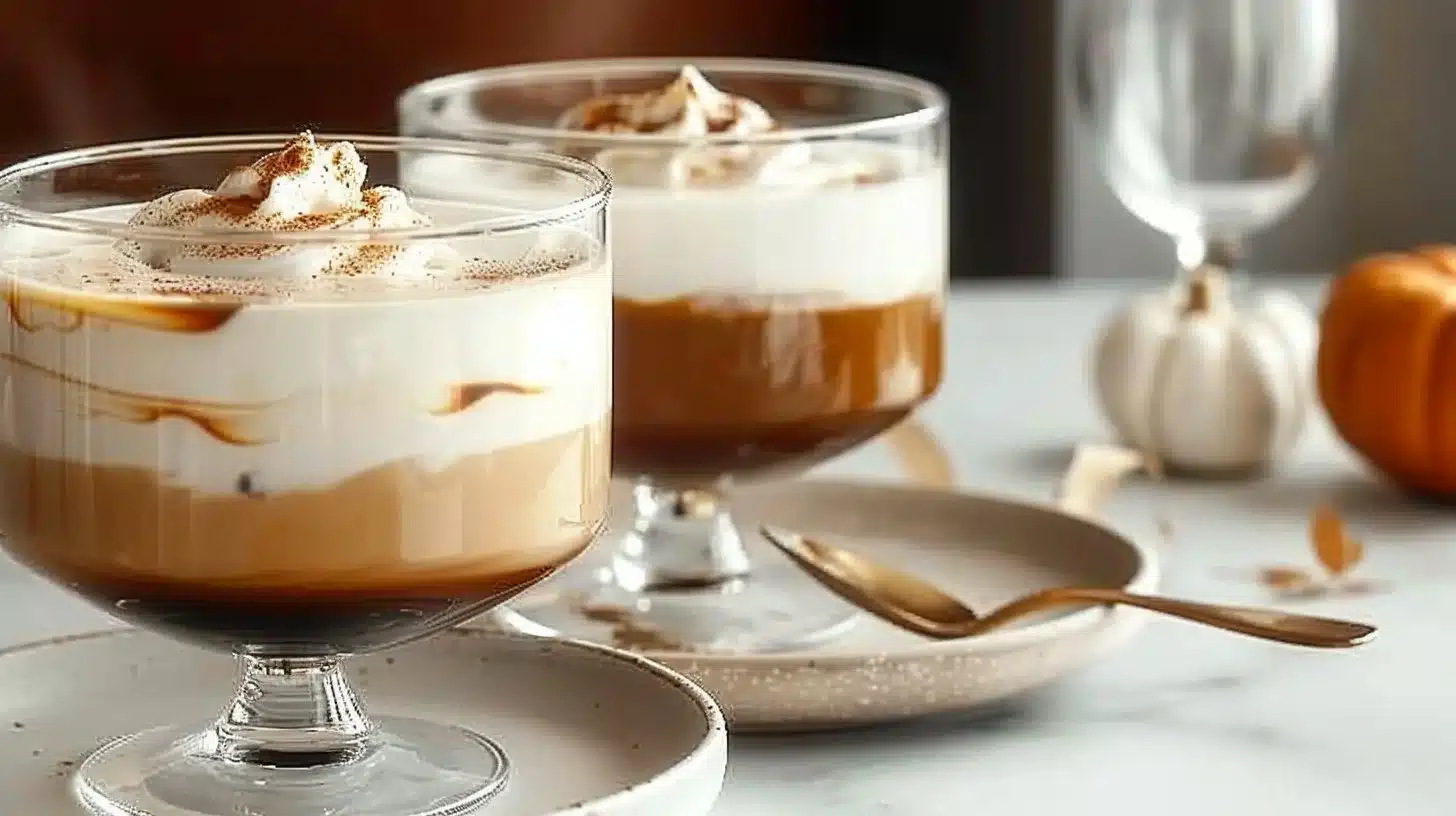 Pumpkin Spice White Russian cocktail served in a glass with autumn decorations