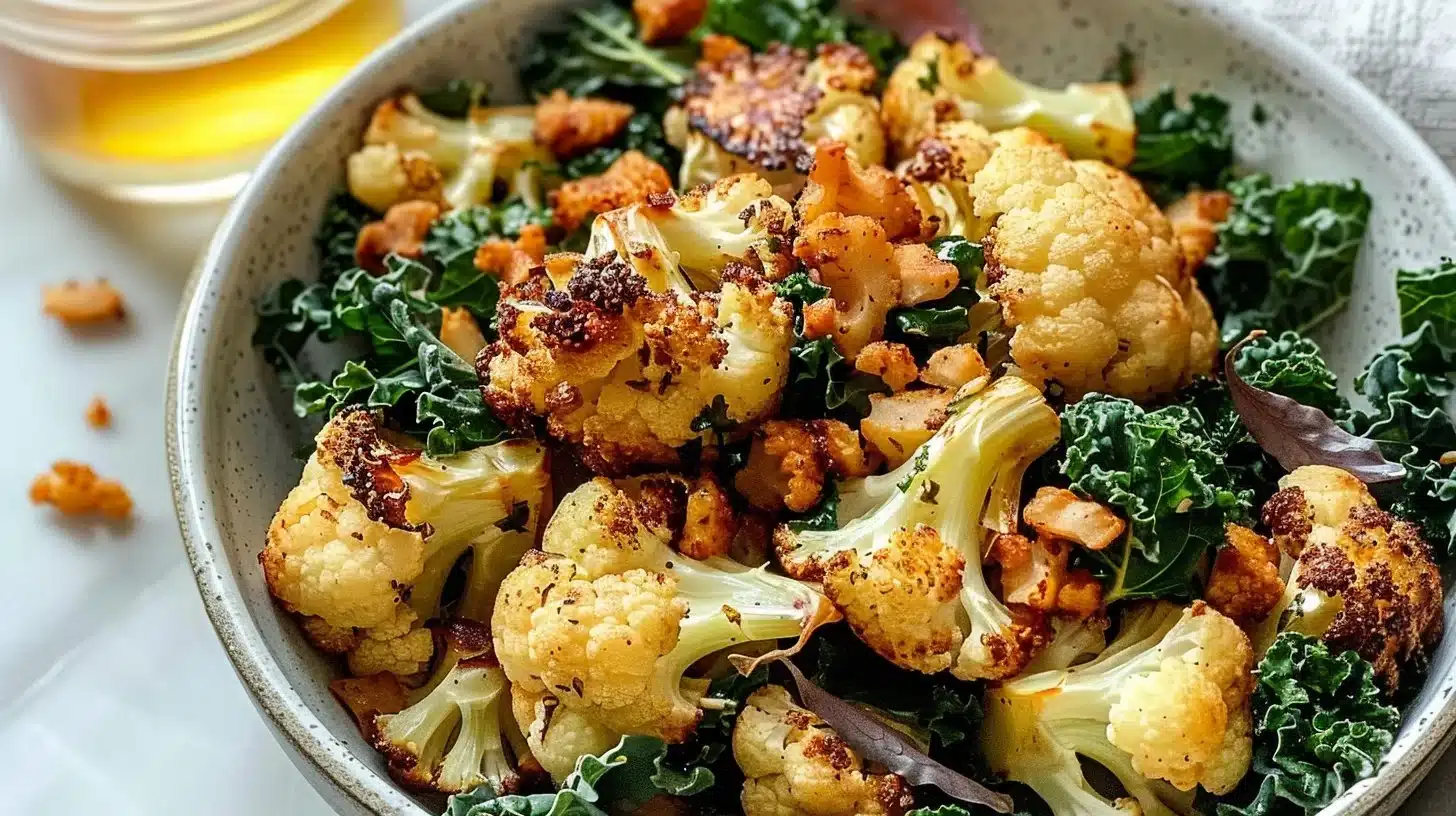 Delicious roasted cauliflower and kale bowl recipe for a healthy meal