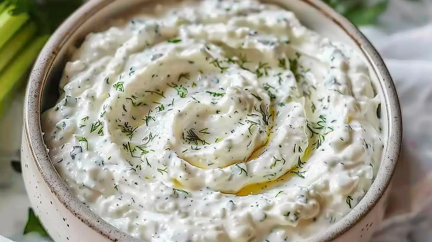 Delicious Ranch Cottage Cheese Dip served with fresh vegetables and crackers