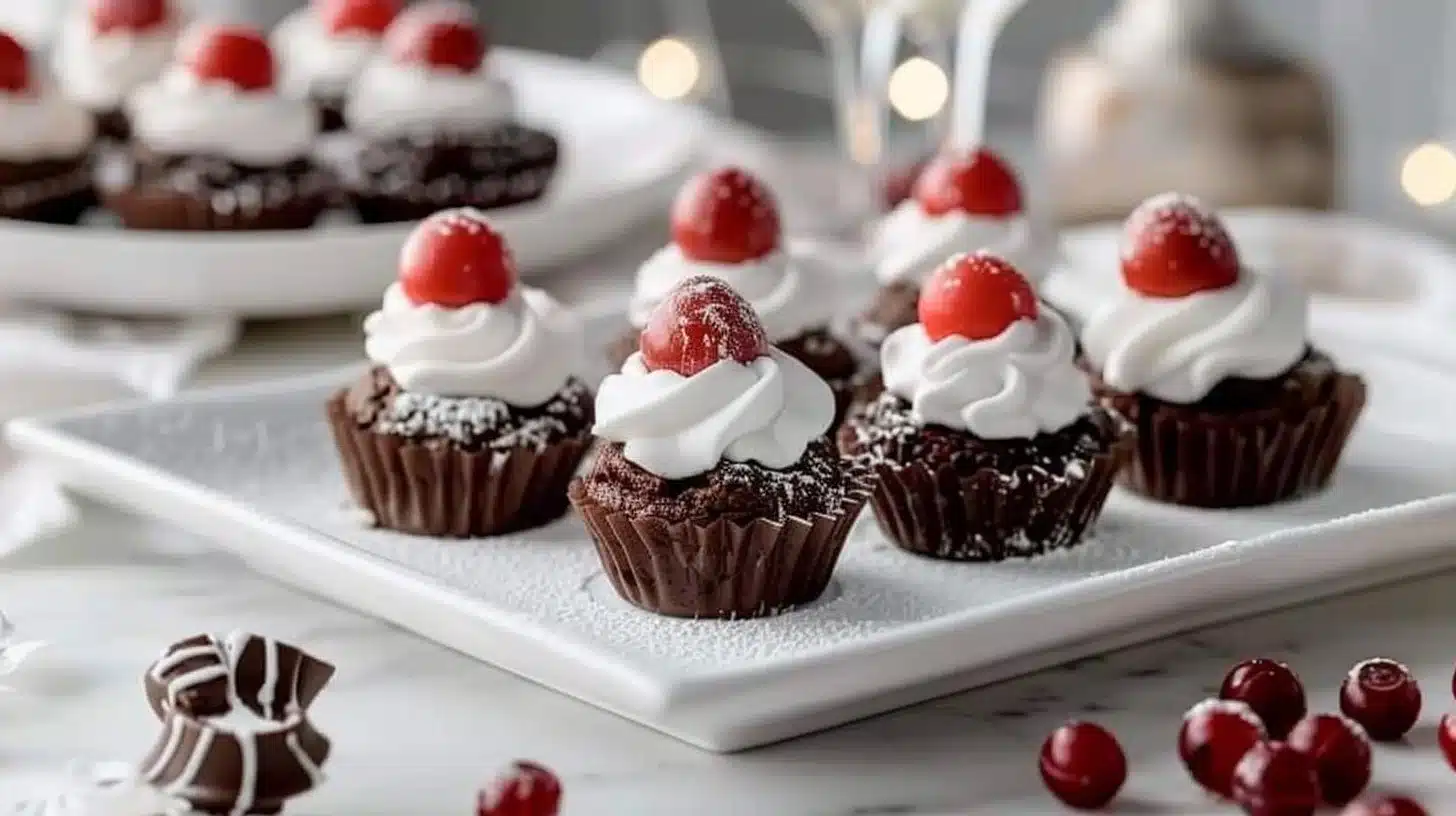 Santa Hat Brownie Bites decorated for the holidays