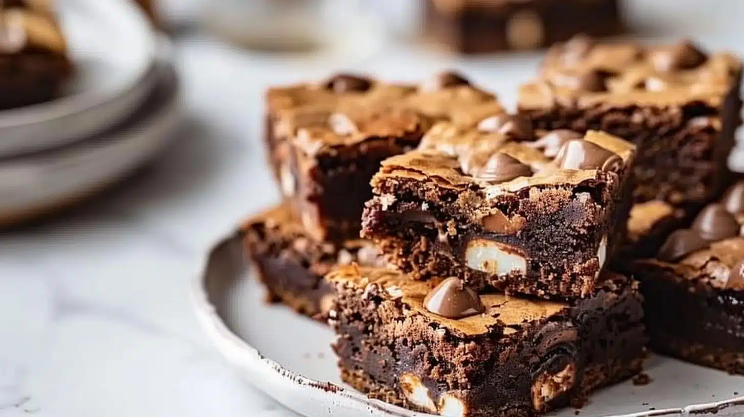 Delicious S'mores Brownies with chocolate, marshmallows, and graham crackers