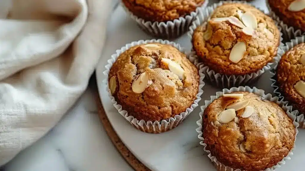 Soft banana almond snack muffins fresh out of the oven