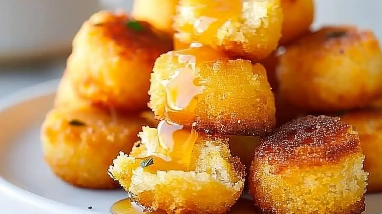 Southern-style honey butter cornbread poppers on a wooden table