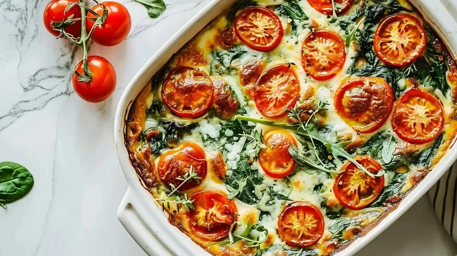 Spinach casserole with tomato, a healthy and flavorful dish