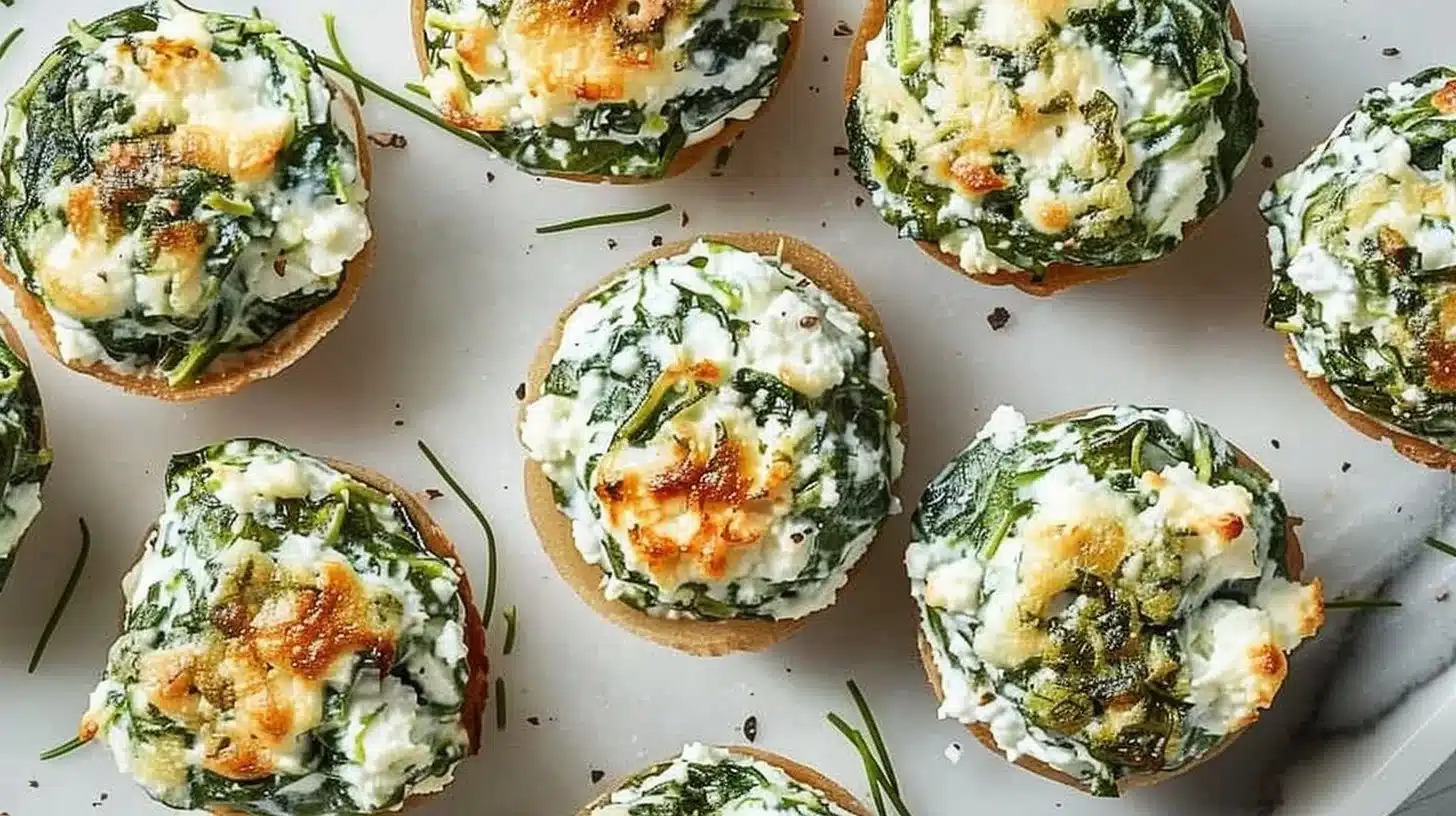 Delicious spinach feta snack bites served with yogurt dipping sauce