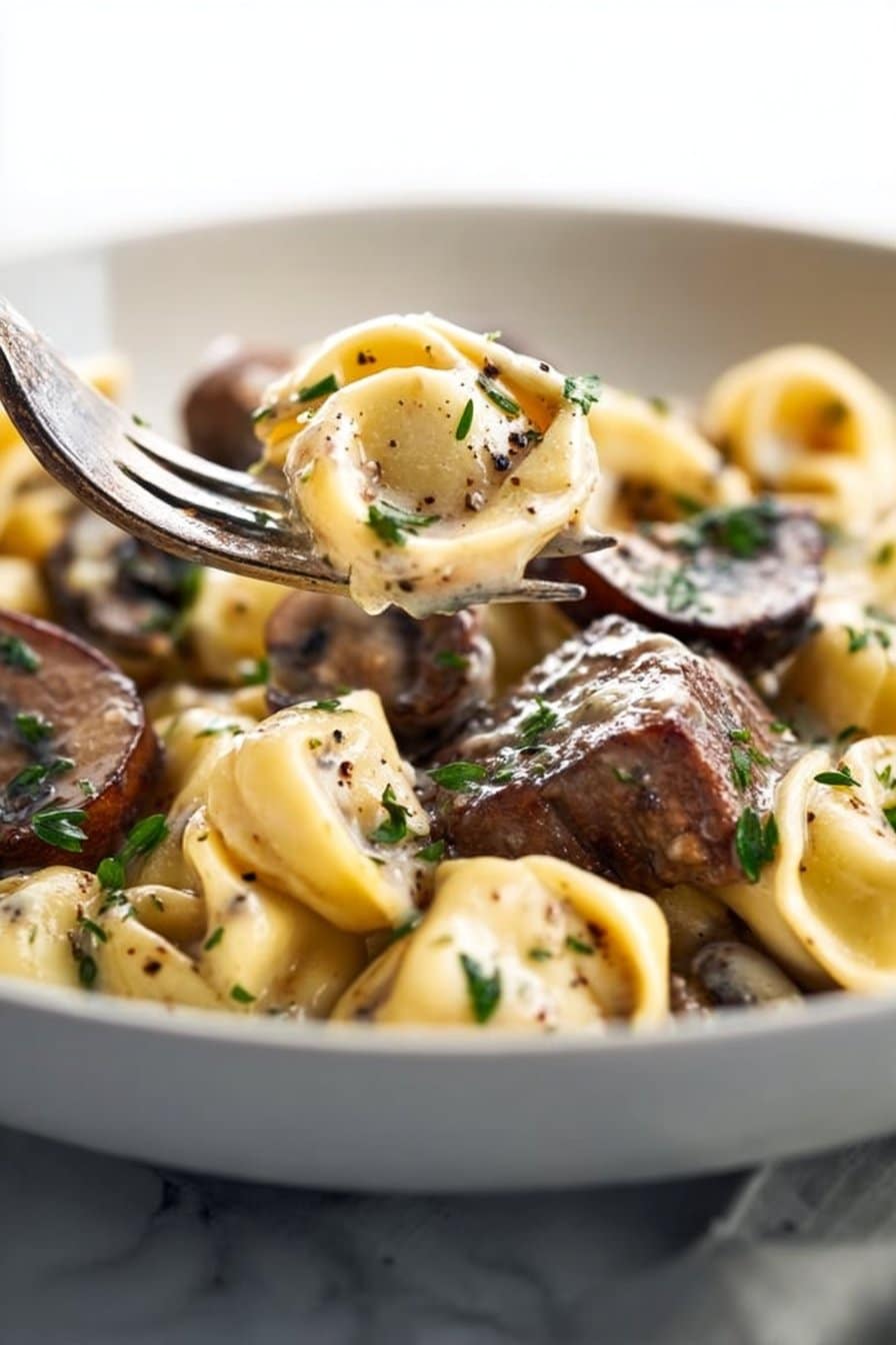 Creamy Garlic Steak Tortellini with Mushrooms