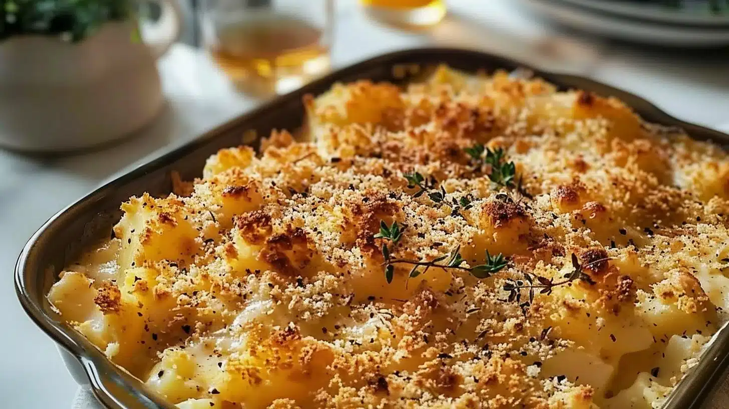 Delicious cheesy potato casserole baked to perfection for holiday celebrations