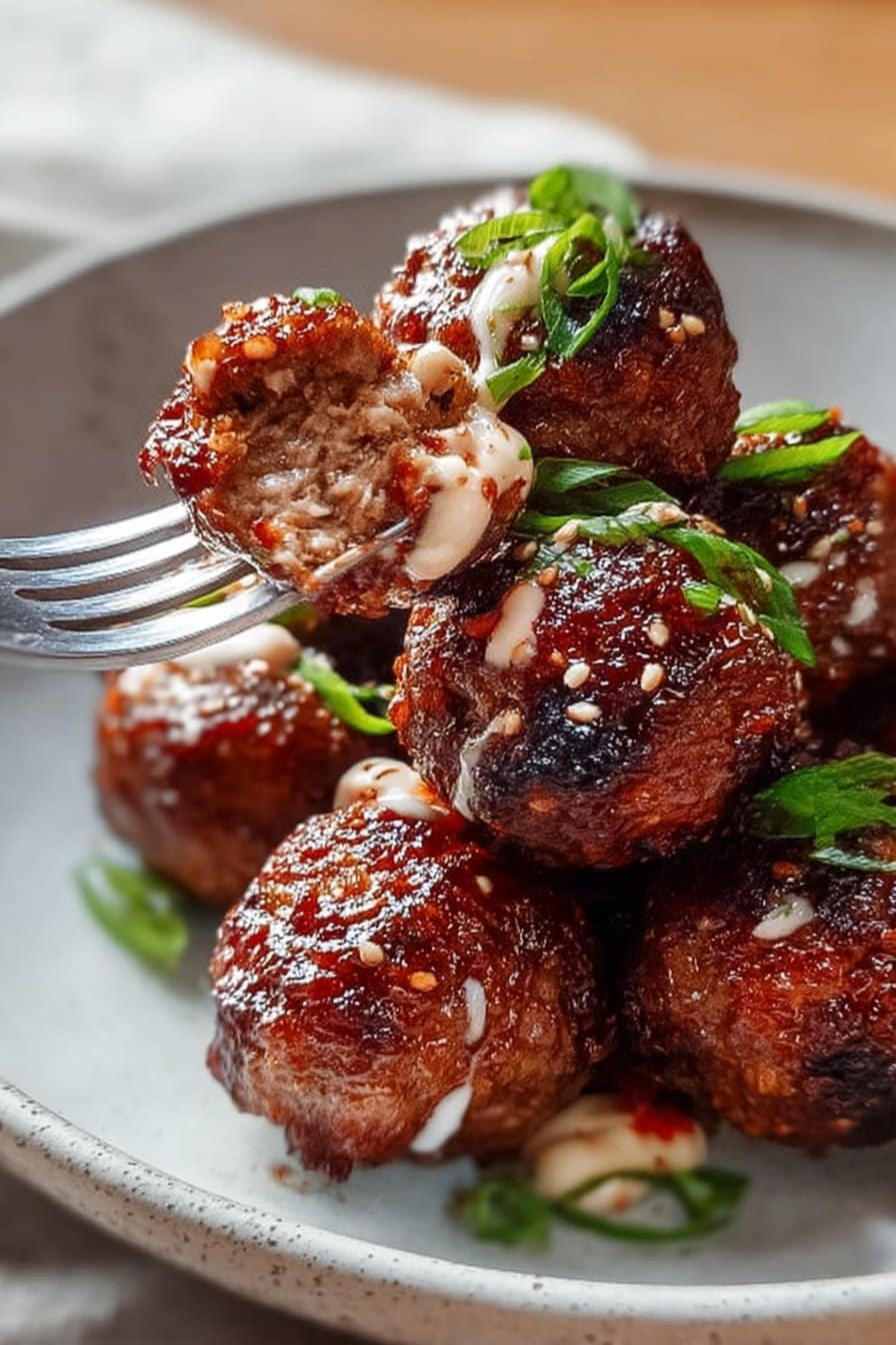 Korean BBQ Meatballs with Spicy Mayo