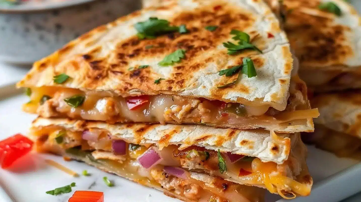 Quick air fryer quesadilla ready to serve with melted cheese and crispy edges