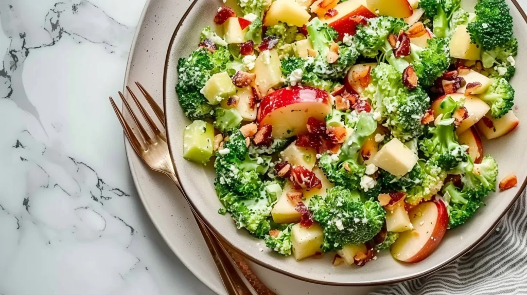 Healthy Apple and Broccoli Salad with crunchy apples and fresh broccoli