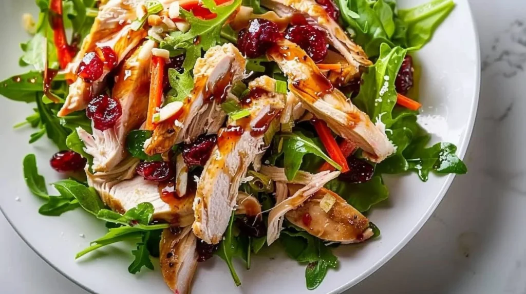 Asian Cranberry Chicken Salad bowl with fresh ingredients and vibrant colors