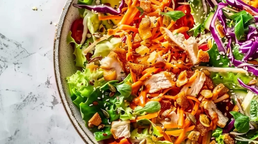 Colorful Asian Crunch Salad with fresh vegetables and sesame dressing