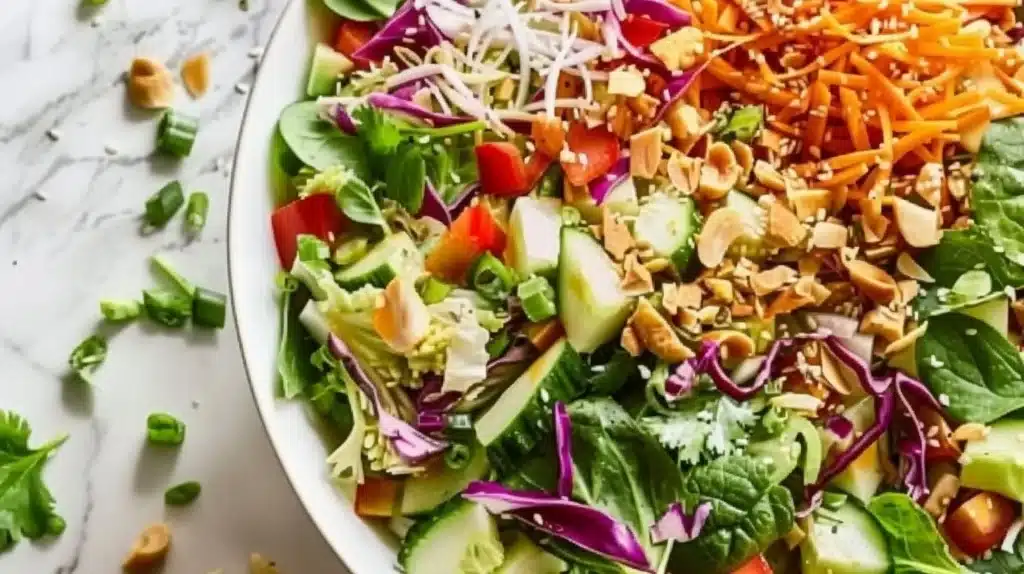 Vibrant Asian Crunch Salad with colorful vegetables and sesame dressing