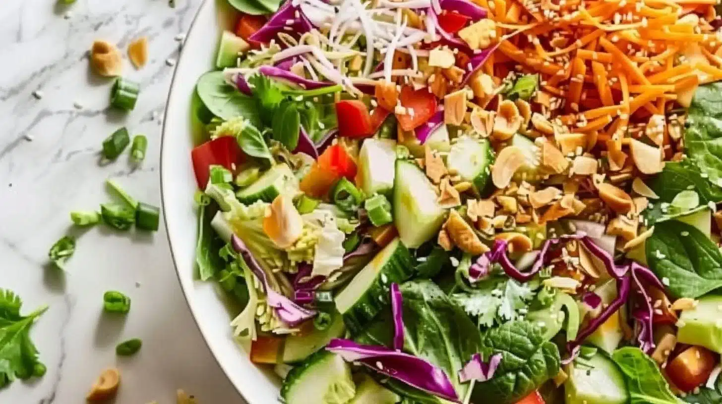 Vibrant Asian Crunch Salad with colorful vegetables and sesame dressing