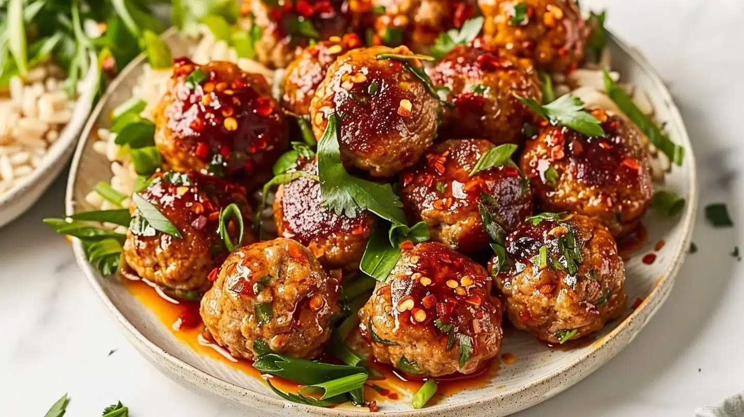 Delicious Bang Bang Firecracker Meatballs ready to serve
