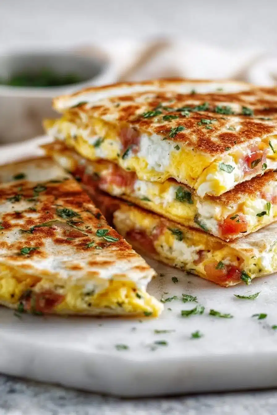 Breakfast Quesadillas with Eggs, Cheddar, and Salsa