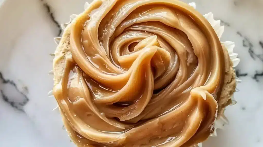 Delicious Brown Sugar Caramel Frosting on a cake, showcasing rich texture and flavor