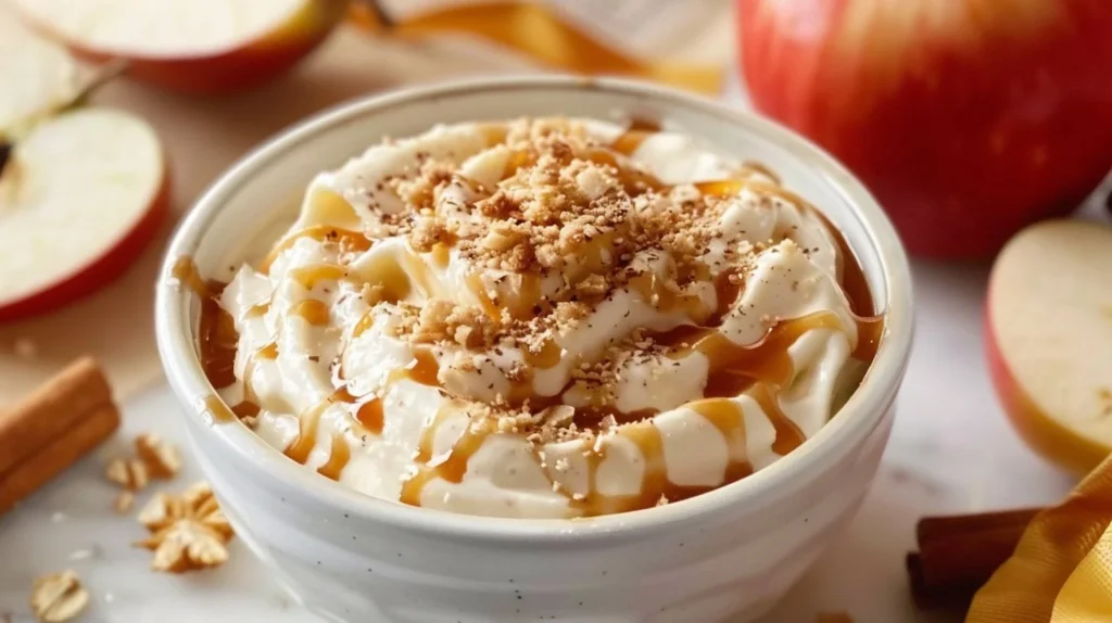 Delicious Caramel Apple Dip served with fresh apple slices