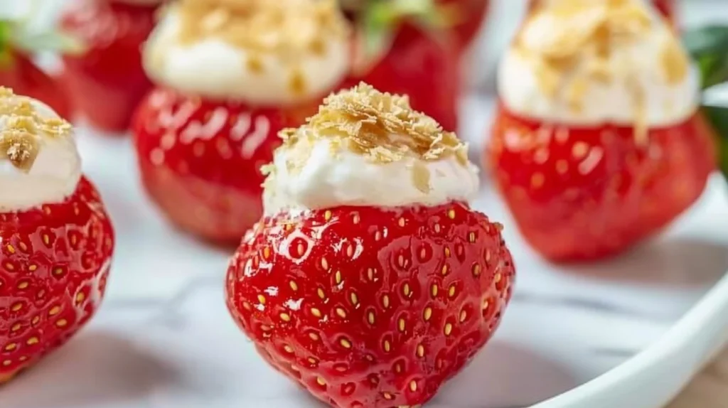 Cheesecake stuffed strawberries with creamy filling and fresh berries