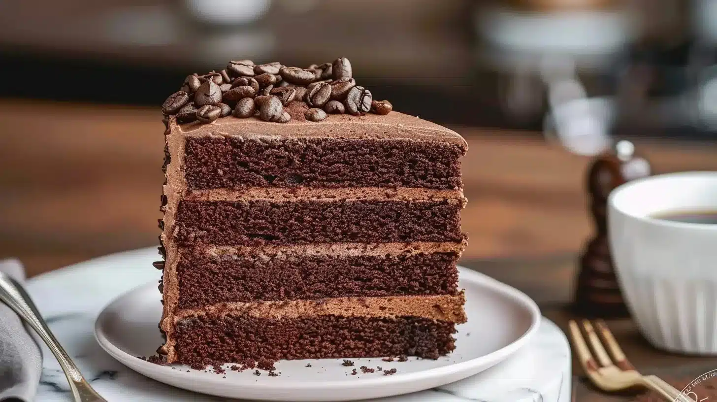 Delicious Chocolate Coffee Layer Cake with rich frosting and coffee-infused layers.