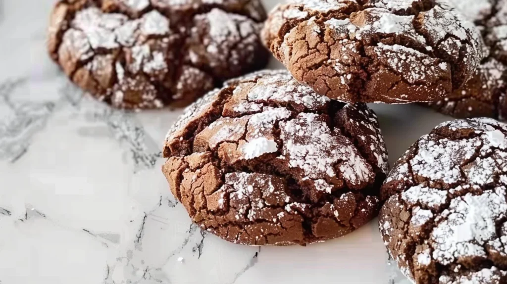 Delicious homemade Chocolate Crinkle Cookies on a baking tray