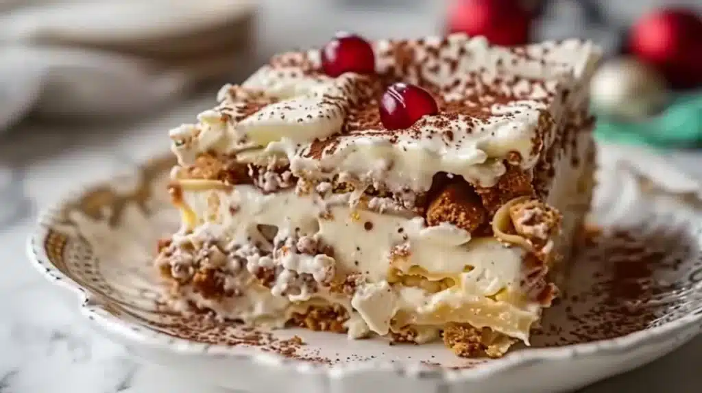 Delicious Cookie Lasagna dessert with layers of cookies and creamy filling