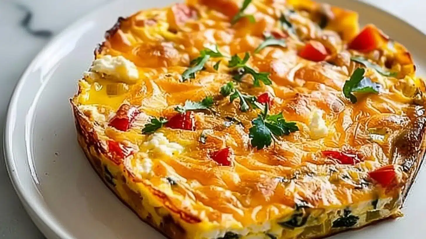 Delicious cottage cheese breakfast casserole served in a dish