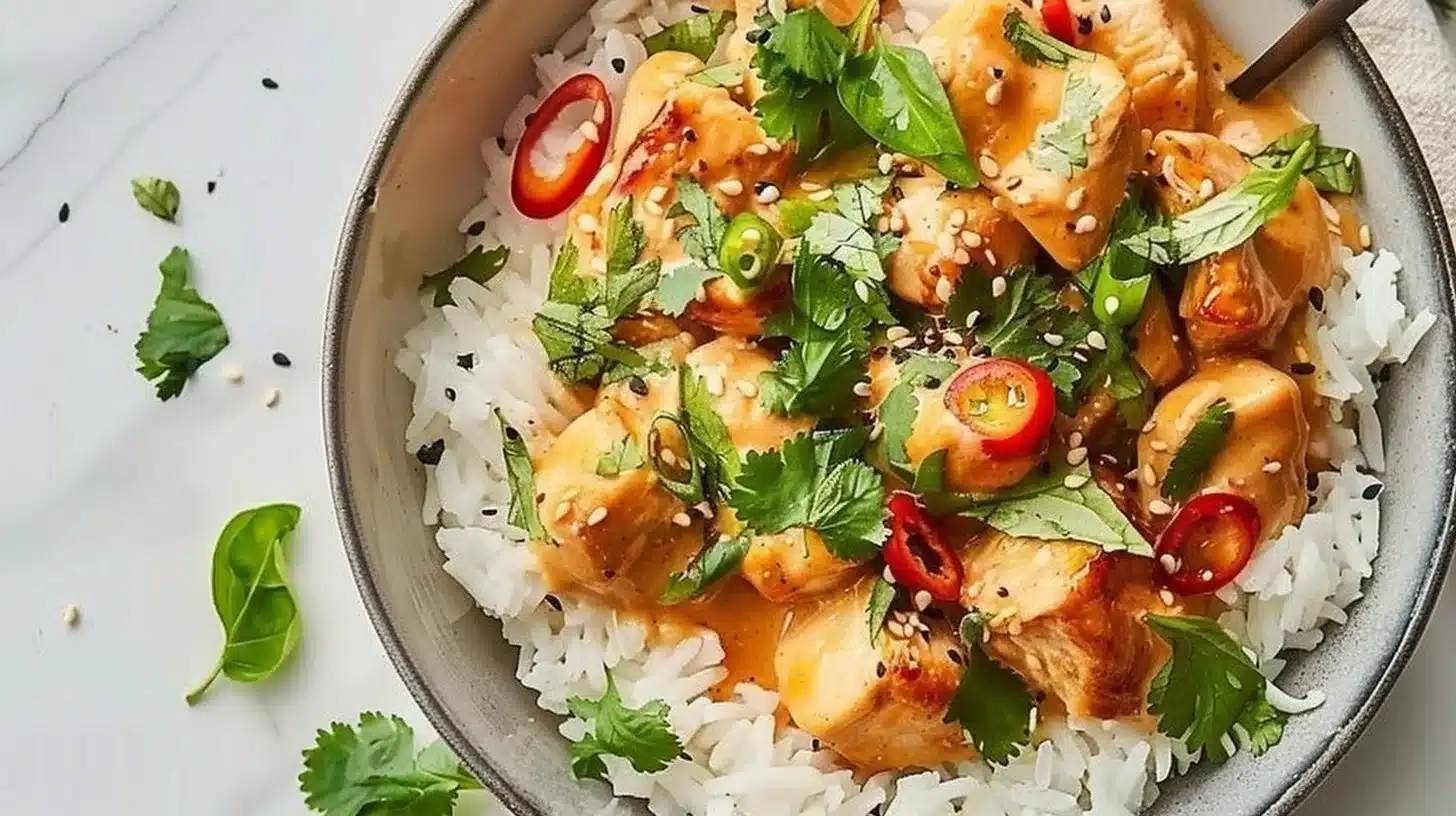 Creamy Coconut Chicken Bowl with fresh ingredients and coconut sauce
