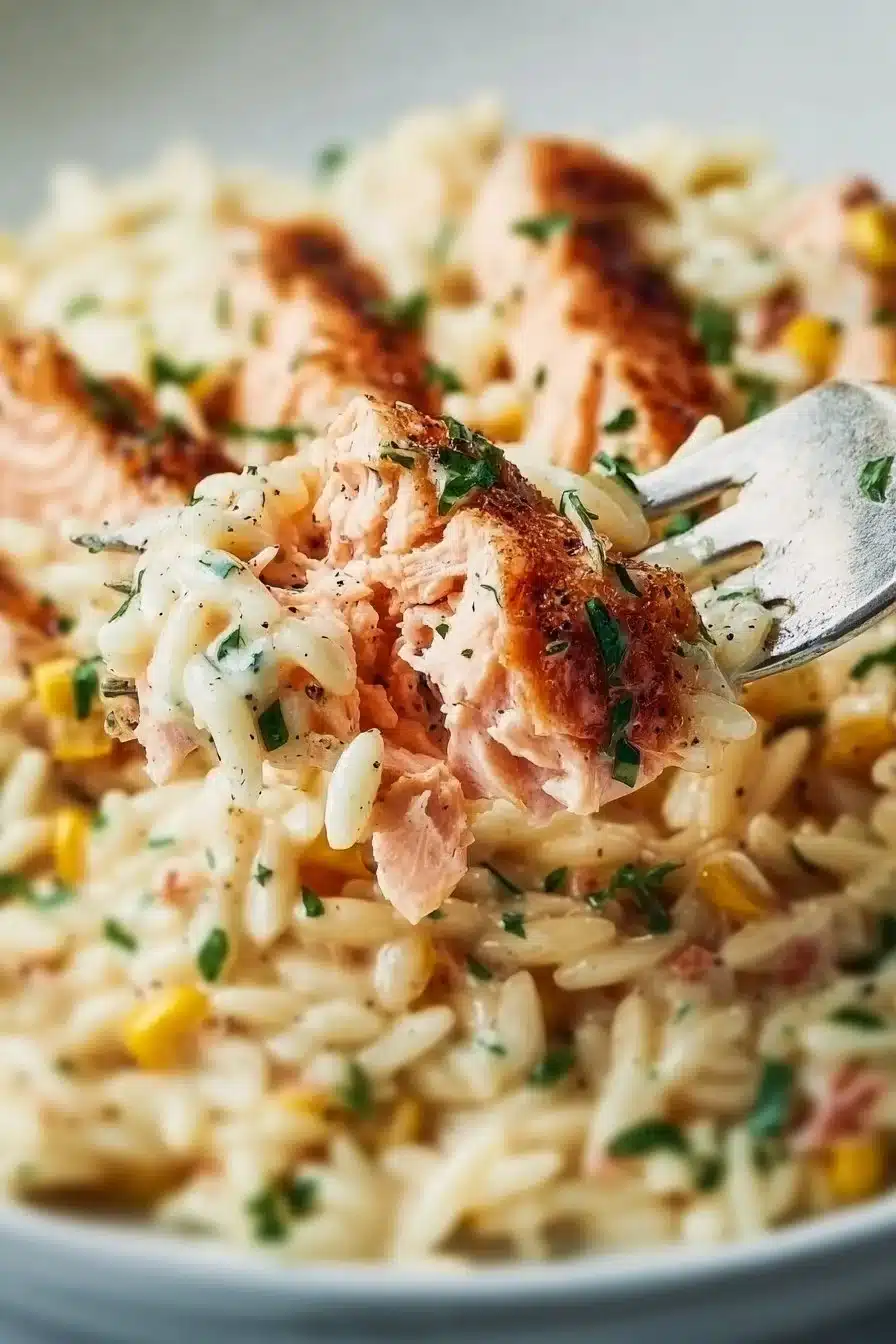 Creamy Orzo with Salmon and Corn