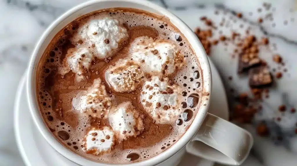 Delicious Crock Pot hot chocolate in a cozy mug with whipped cream and chocolate shavings