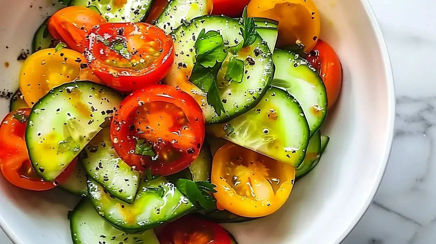 Easy avocado tomato cucumber salad with fresh ingredients and a twist