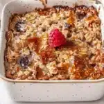 Delicious easy baked oatmeal casserole topped with fresh fruits and nuts