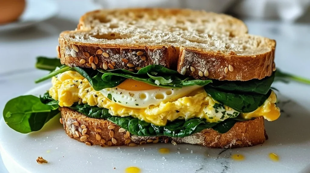 Delicious egg and spinach sandwich for a quick morning boost