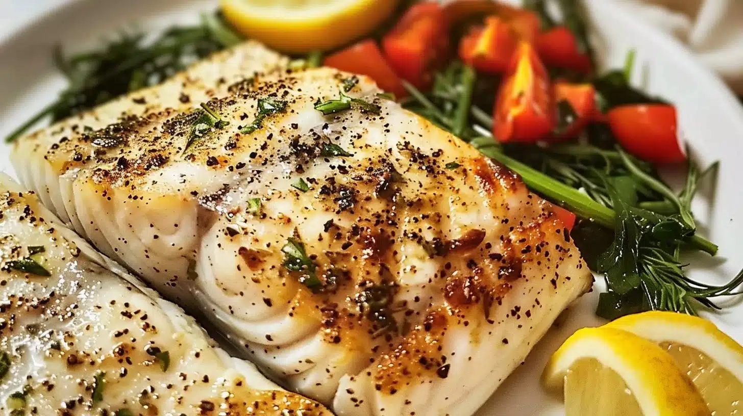 Simple baked fish dinner recipe for busy weeknights with herbs and lemon.