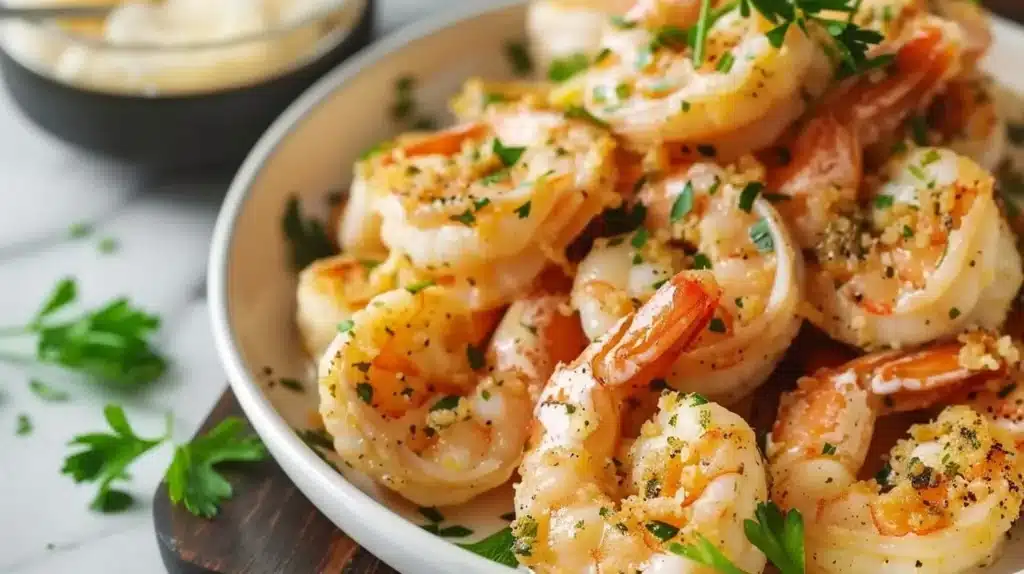 Delicious Garlic Butter Shrimp Scampi served with pasta and herbs