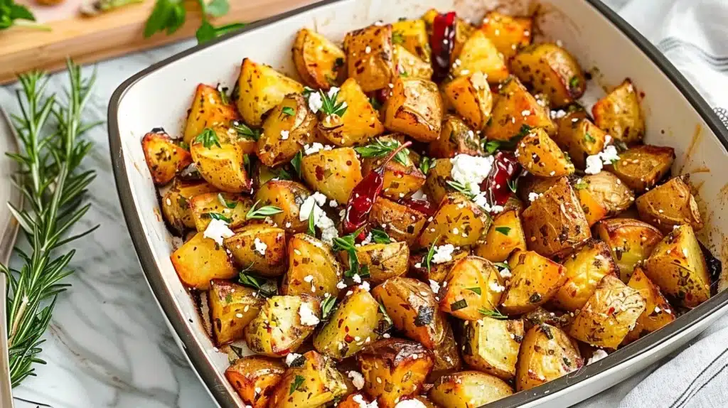 Deliciously roasted Greek potatoes served on a plate