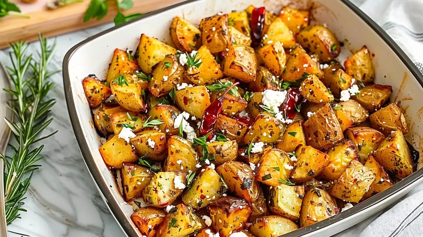 Deliciously roasted Greek potatoes served on a plate
