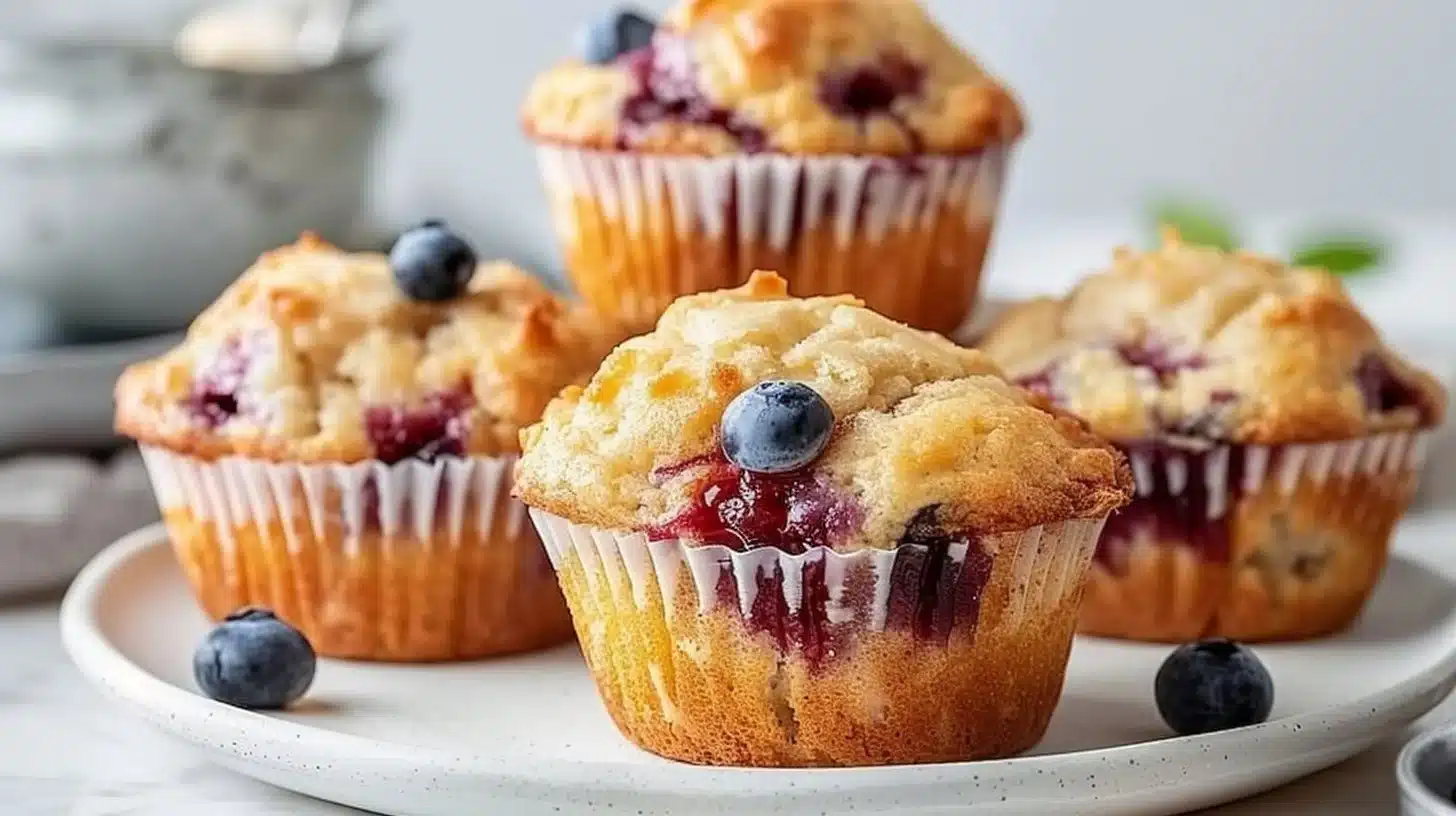 Delicious and healthy breakfast muffins on a wooden table.