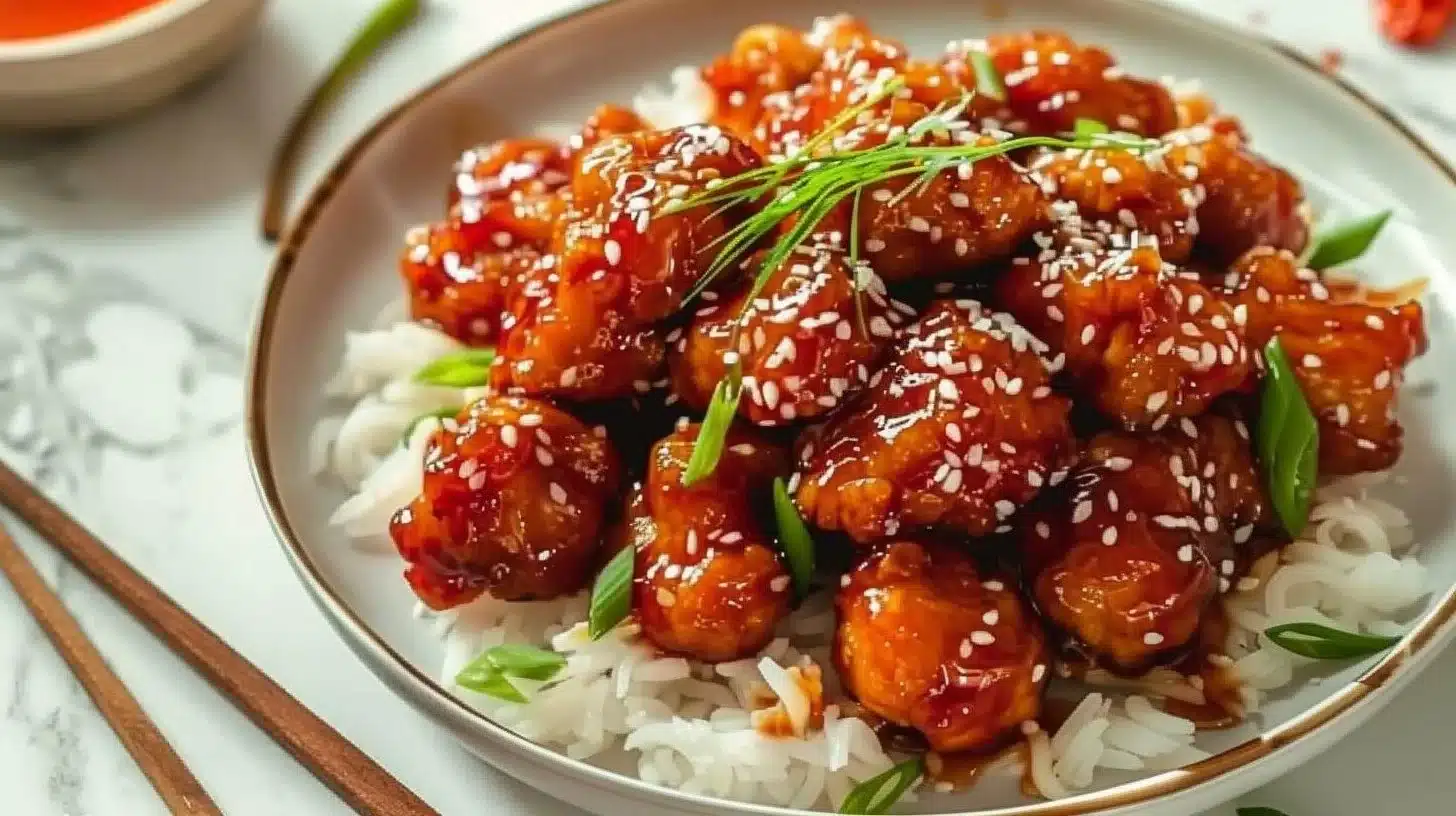 Delicious Honey Chilli Chicken plated with garnish for a flavorful meal.