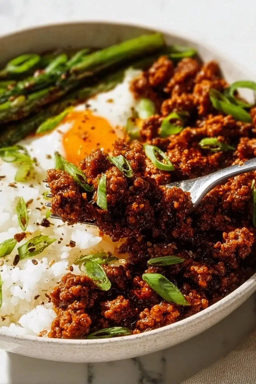 Hot Honey Glazed Ground Beef Bowl