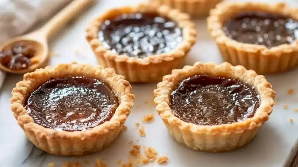 Delicious homemade Maple Butter Tarts on a wooden table