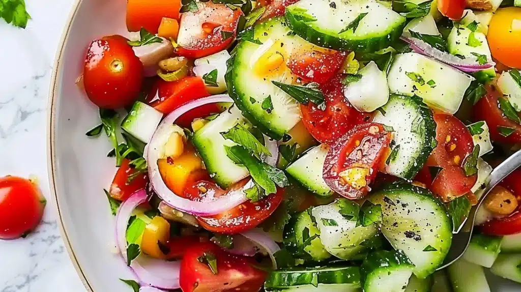 Colorful Mediterranean Vegetable Salad with fresh vegetables and herbs
