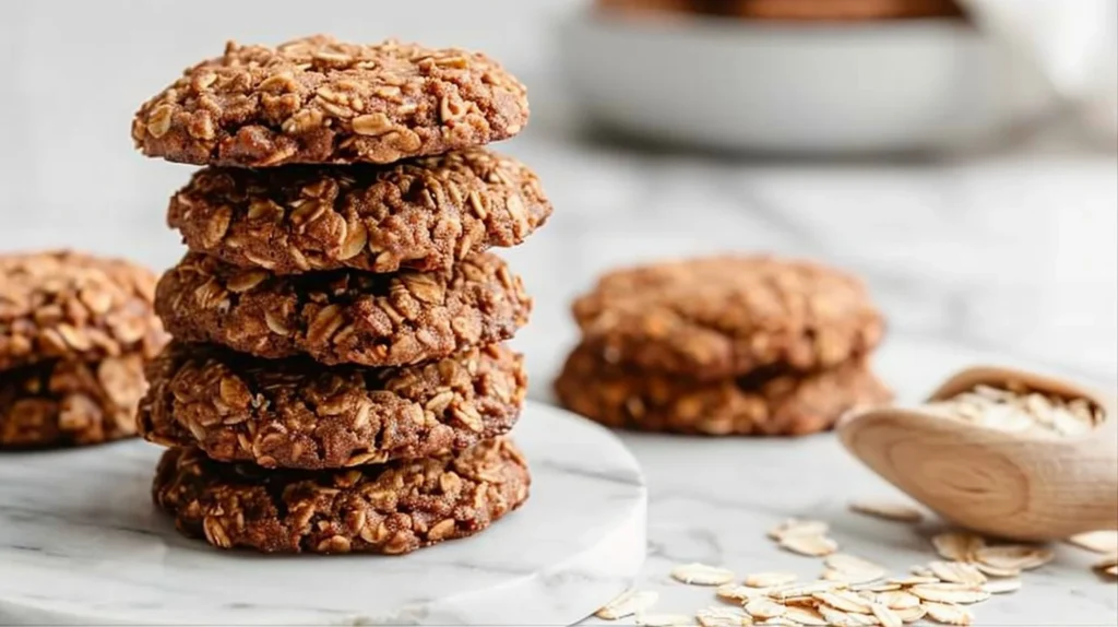 Delicious no-bake oatmeal cookies on a plate, ready to enjoy.