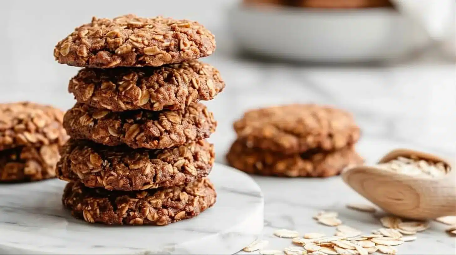 Delicious no-bake oatmeal cookies on a plate, ready to enjoy.