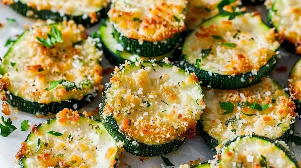 Crispy Savory Parmesan Zucchini Rounds on a plate