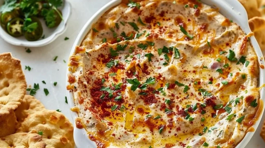 Slow Cooker Texas Trash Dip served in a bowl with tortilla chips