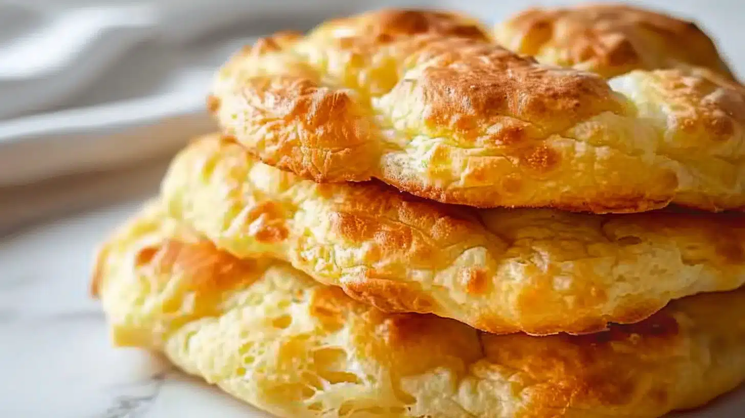 Fluffy cloud bread slices on a wooden cutting board